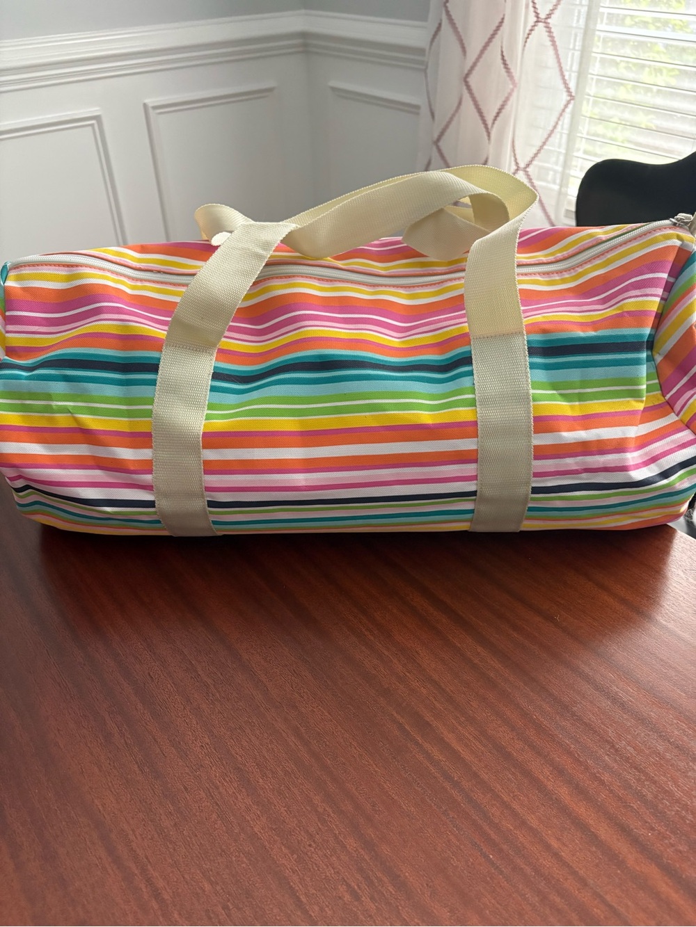 Striped duffle bag